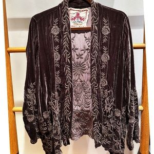 Johnny Was Embroidered Velvet Kimono